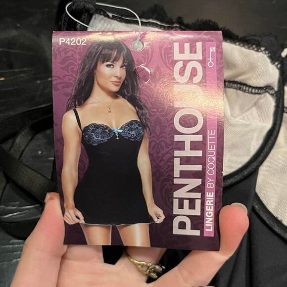 vintage Y2k Penthouse Lingerie by Coquette Black Lace Chemise – Size M - Picture 5 of 6